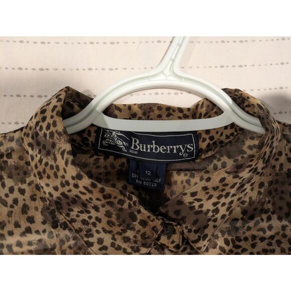 Vintage Burberrys Sheer Leopard Print Button-Up Shirt 100% Silk Womens Size 12 - Picture 9 of 14